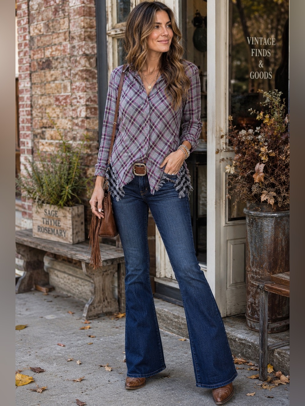 CAbi Plaid Frayed Hem Button Down Shirt Small Boho Grunge Fall